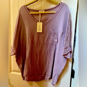 NWT La Miel boutique brand lilac gray gauze top